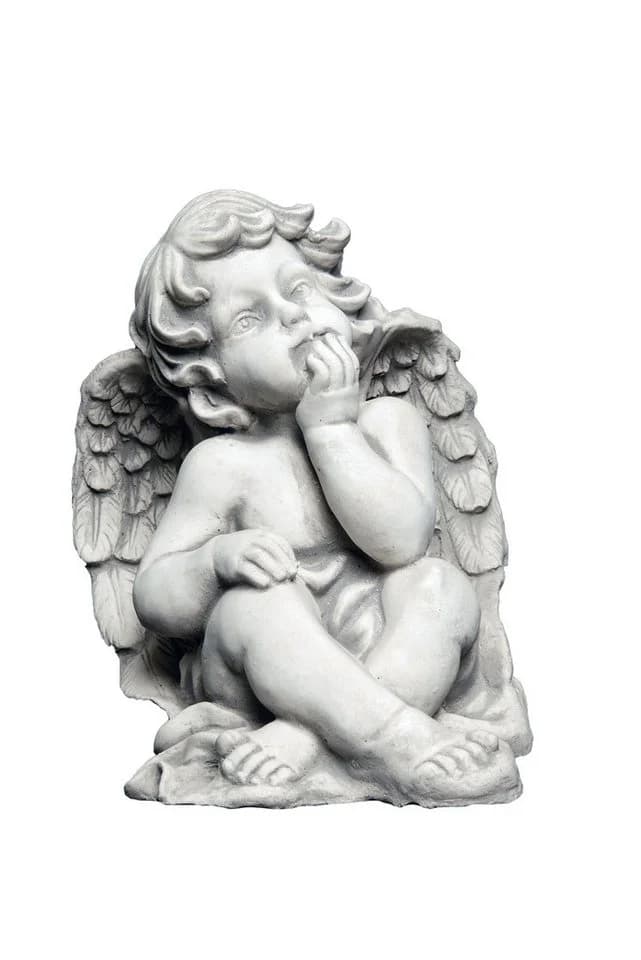 Gartenfigur Sitzender Engel Grabengel Steinfigur Grau 25 cm Frostsicher