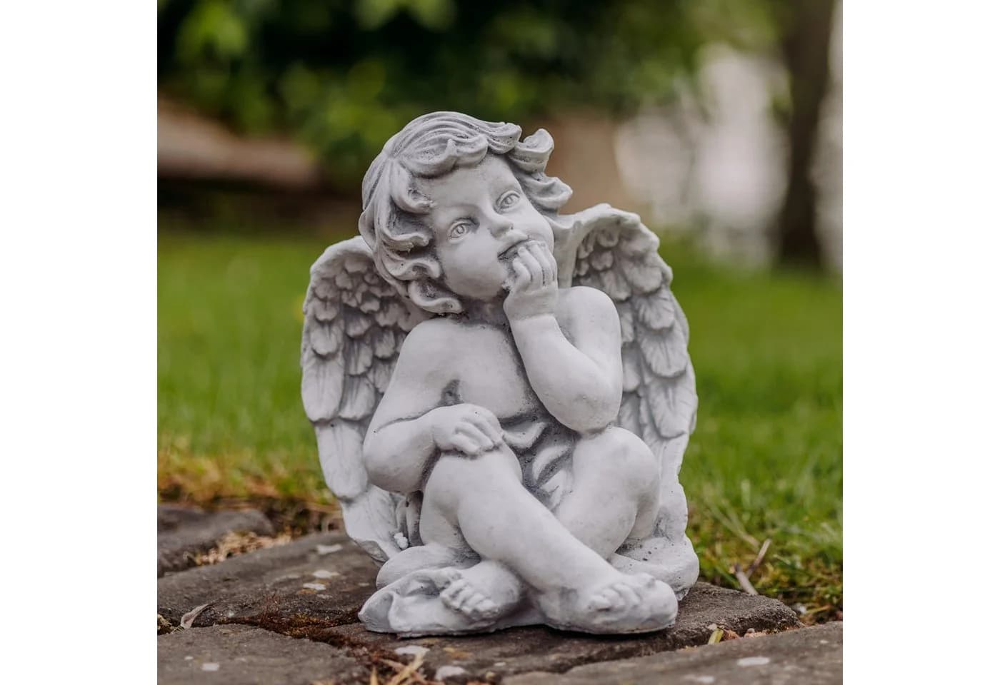 Gartenfigur Sitzender Engel Grabengel Steinfigur Grau 25 cm Frostsicher - Bild 2