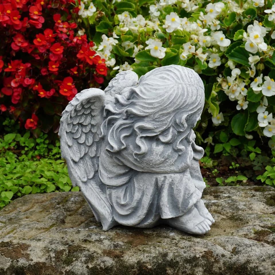 gartendekoparadies.de Gartenfigur Schlafender Engel Grabengel Steinfigur 23 cm 6 kg Frostsicher - Bild 3