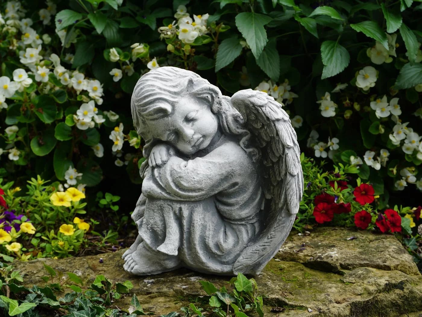 gartendekoparadies.de Gartenfigur Schlafender Engel Grabengel Steinfigur 23 cm 6 kg Frostsicher - Bild 5