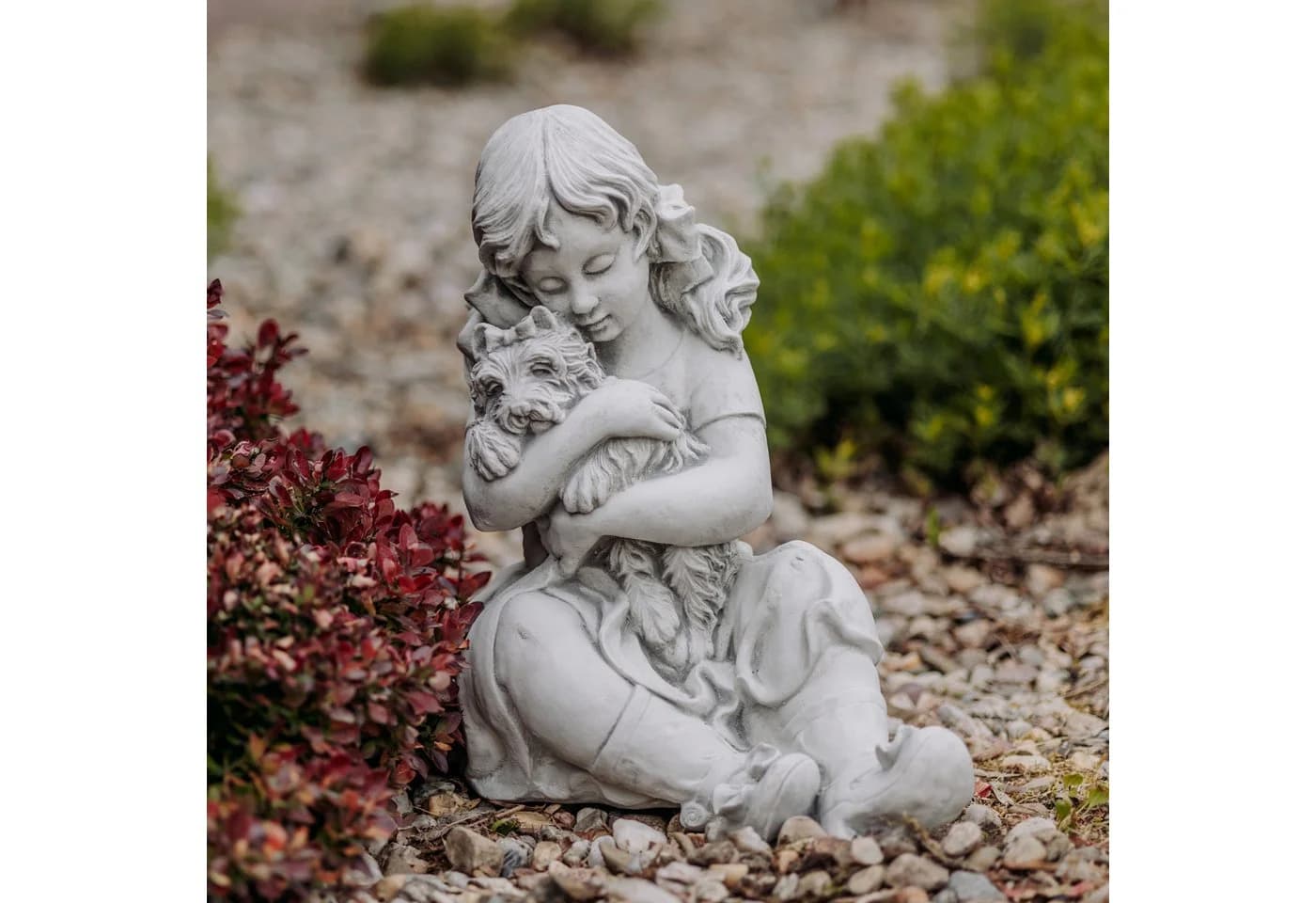 gartendekoparadies.de Gartenfigur Kleines Mädchen mit Hund Grau Stein - Bild 2