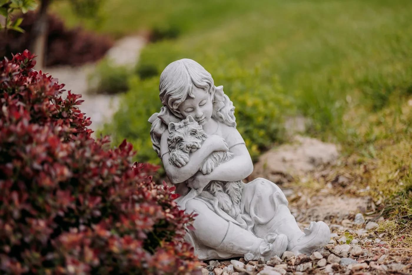 gartendekoparadies.de Gartenfigur Kleines Mädchen mit Hund Grau Stein - Bild 5
