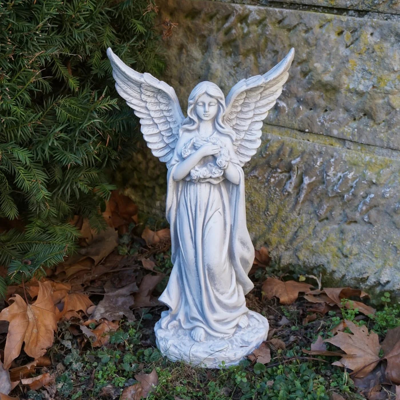 Gartenfigur Engel mit Flügeln Grabengel Steinfigur Grau Frostsicher - Bild 4