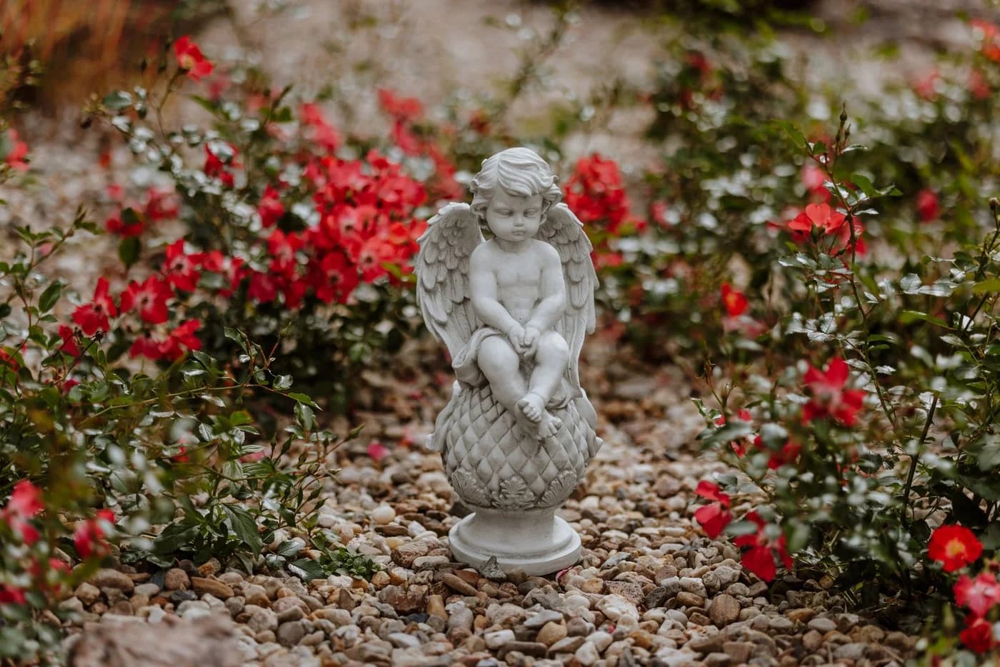 Gartenfigur Engel auf Kugel Grabengel Steinfigur 37 cm 6 kg Frostsicher - Bild 5