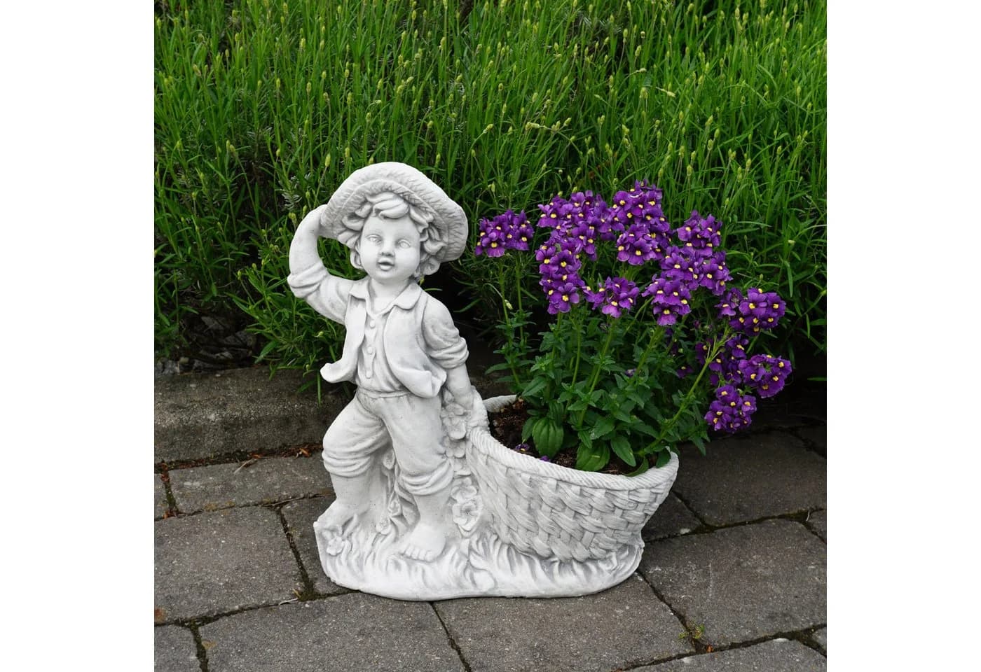 gartendekoparadies.de Pflanzkübel Junge mit Blütentopf Grau Frostsicher - Bild 2