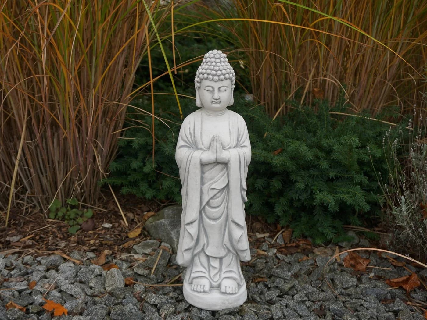 gartendekoparadies.de Gartenfigur stehender Buddha Mönch Grau Stein - Bild 4