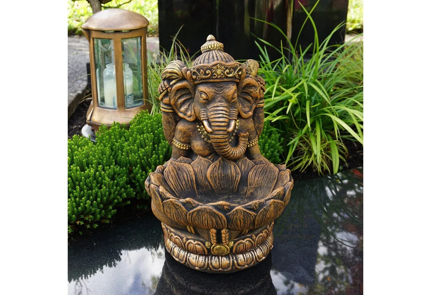 gartendekoparadies.de Ganesha Steinfigur Grau/Gold Frostsicher - Bild 2