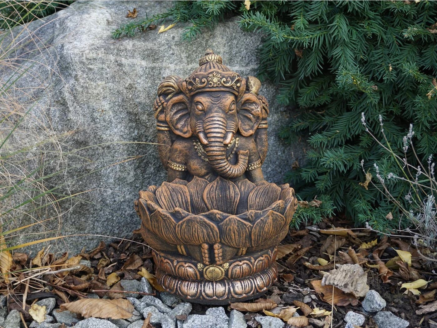 gartendekoparadies.de Ganesha Steinfigur Grau/Gold Frostsicher - Bild 4
