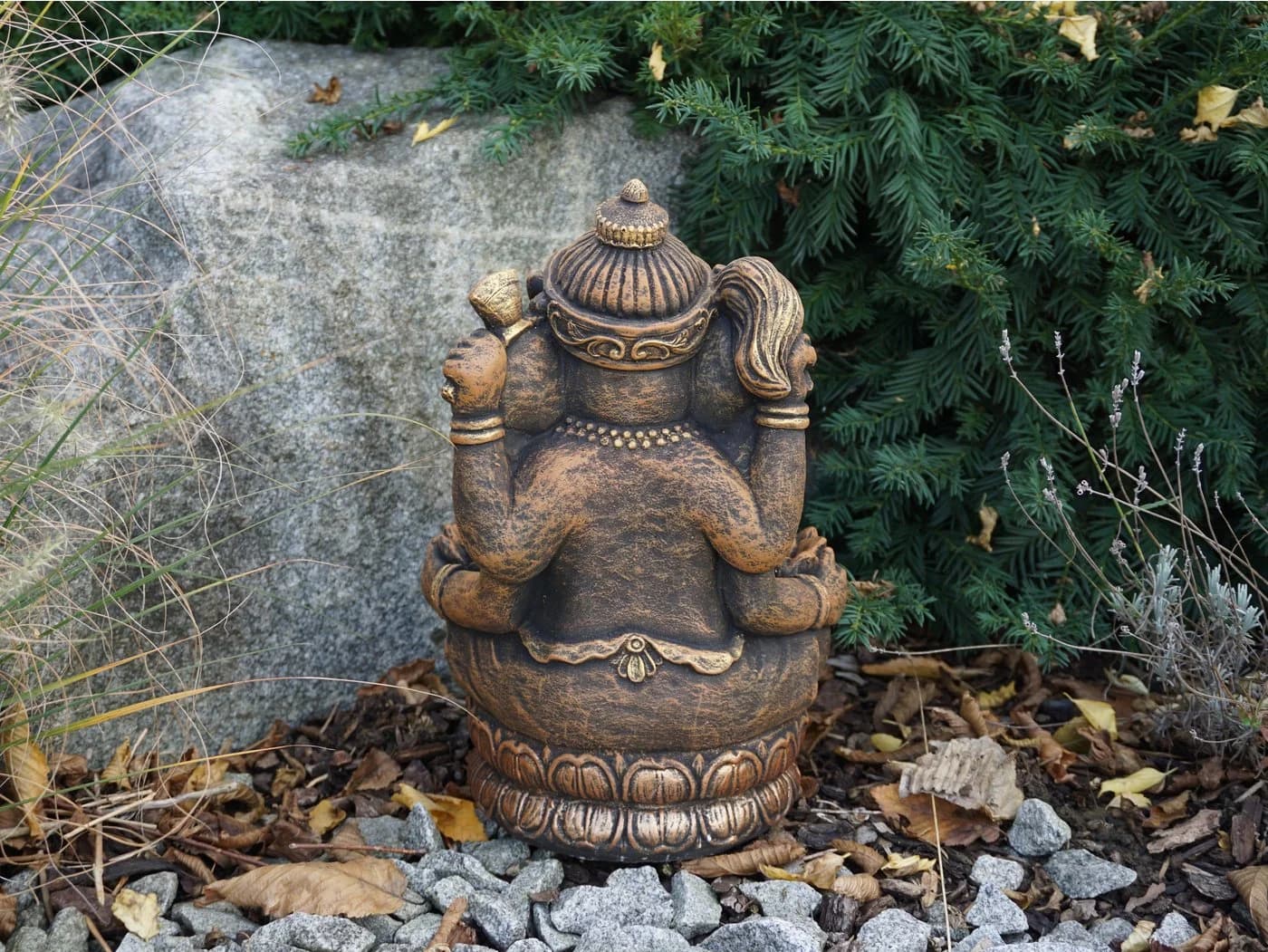 gartendekoparadies.de Ganesha Steinfigur Grau/Gold Frostsicher - Bild 5