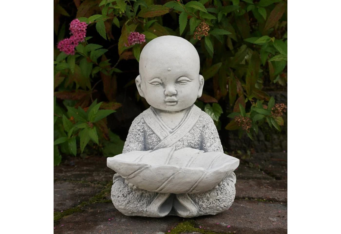 gartendekoparadies.de Gartenfigur Mönch mit Schale Grau Stein - Bild 2