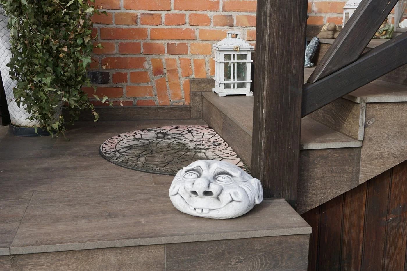 Gartenfigur Lustiges Gesicht Steinkopf Grau Frostsicher - Bild 3