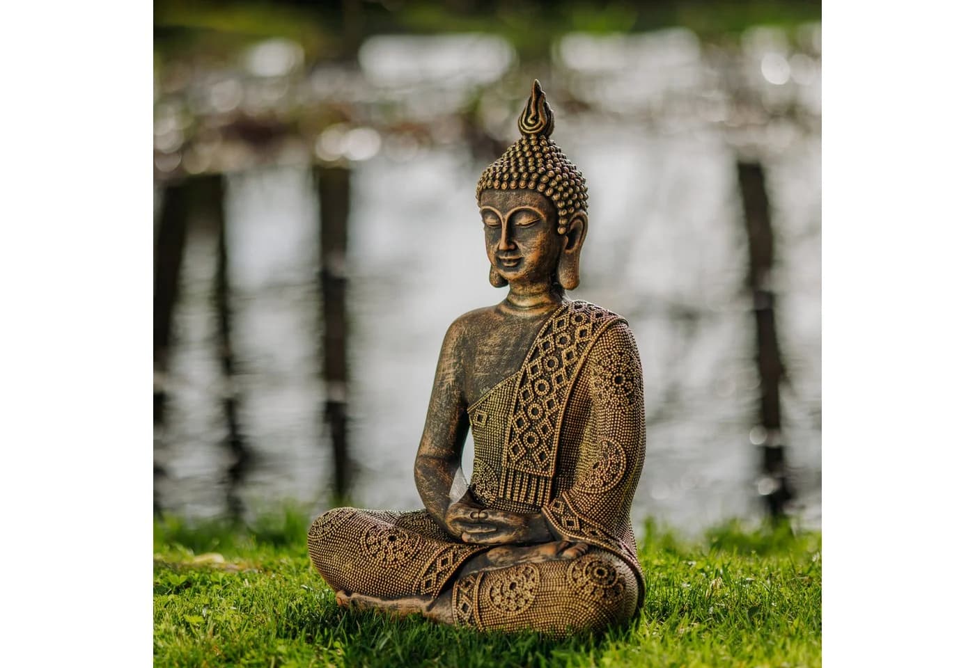 gartendekoparadies.de Thailändische Buddha Statue Gold Steinguss Gartenfigur - Bild 2