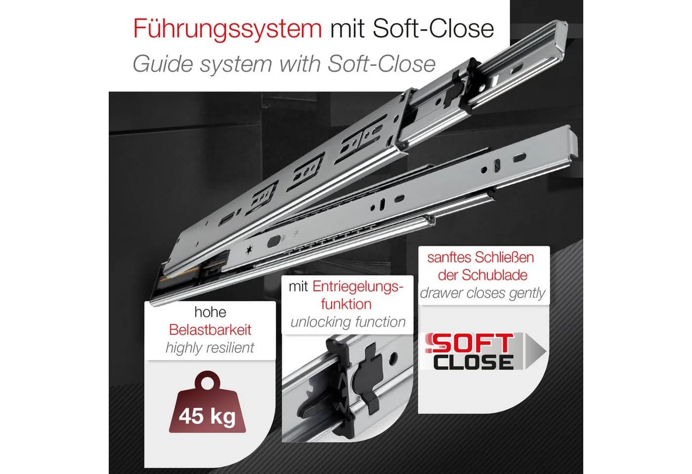 SO-TECH Vollauszug kugelgelagert mit SoftClose & Selbsteinzug