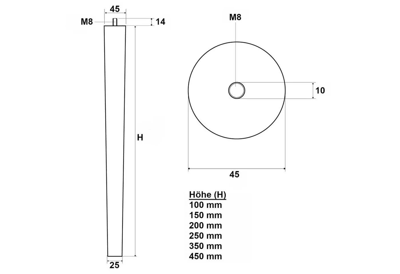 SO-TECH Möbelfuß 4 Stück Eiche massiv Ø 45/25 mm Höhe 100 mm - Bild 4
