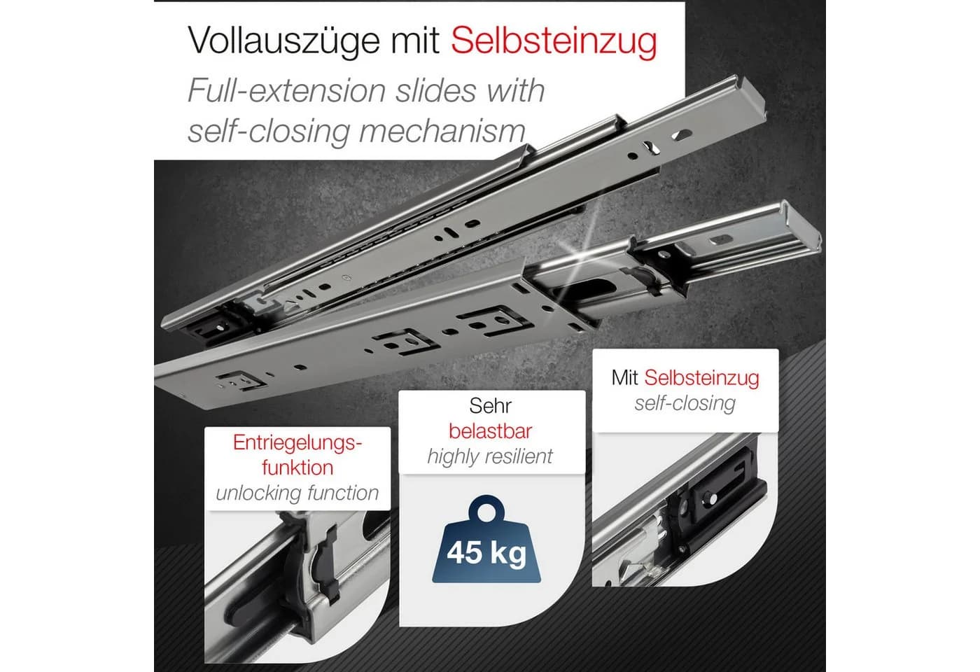 SO-TECH® Vollauszug kugelgelagert mit Selbsteinzug 35 kg Tragkraft
