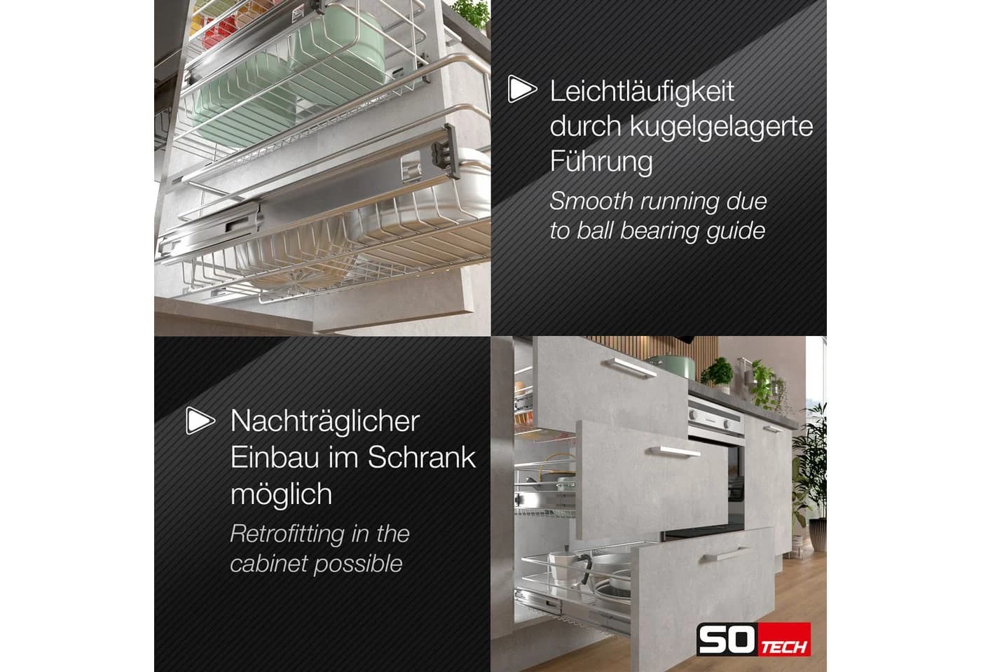 SO-TECH® Teleskopschublade Drahtkorb mit SoftClose und Chrom-Polierung - Bild 3