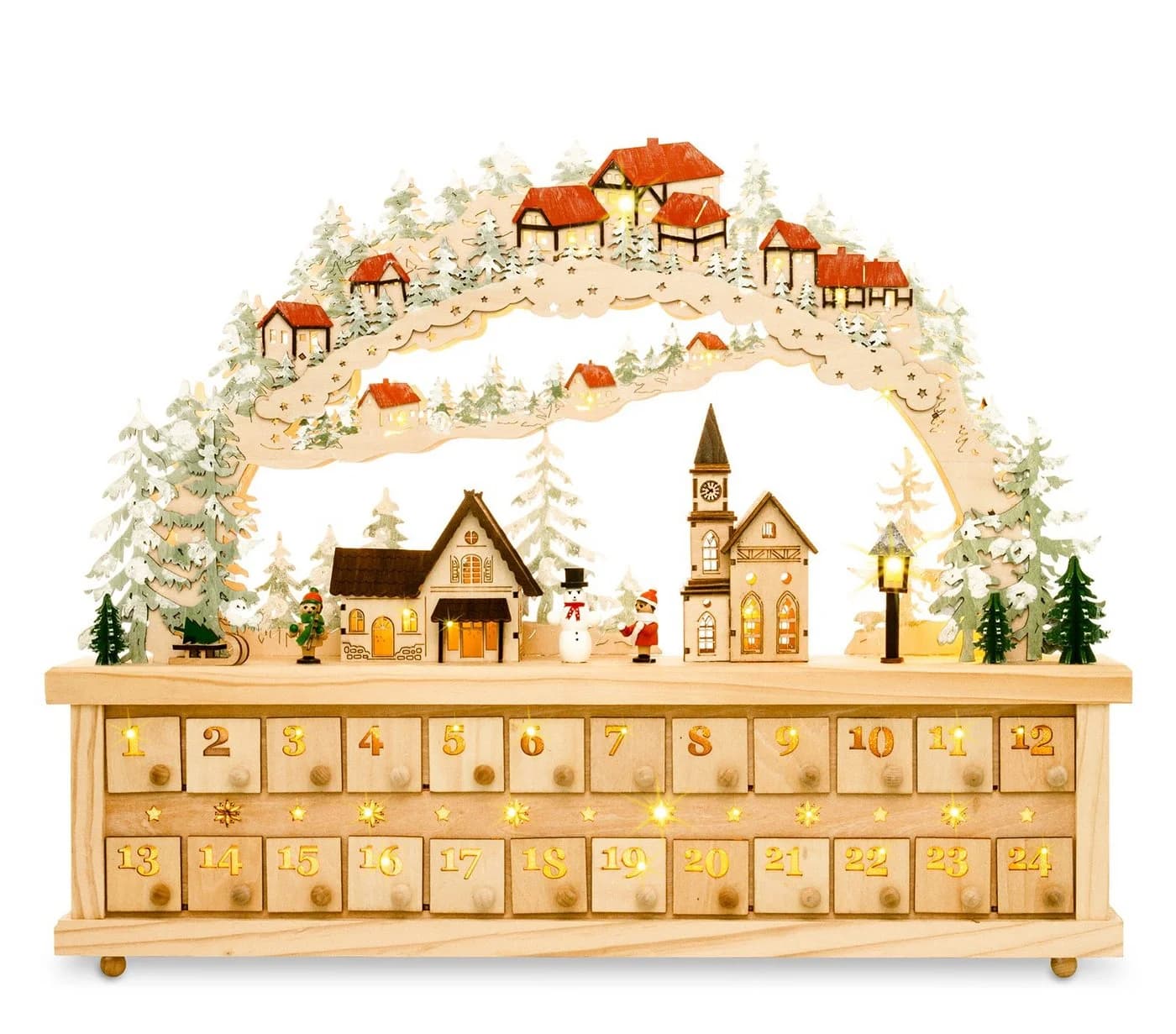 SIKORA Schwibbogen LB80 Winterdorf Adventskalender XXL LED 24 Schubkästchen - Bild 2