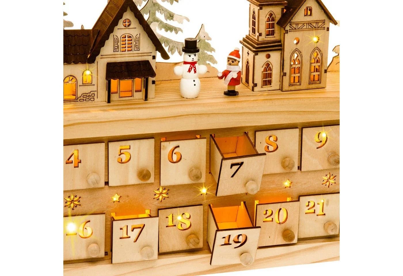 SIKORA Schwibbogen LB80 Winterdorf Adventskalender XXL LED 24 Schubkästchen - Bild 3