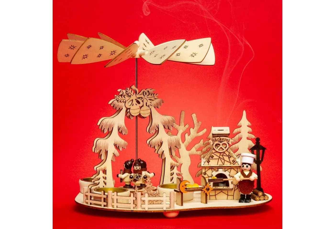 SIKORA Weihnachtspyramide 2-in-1 Räucherfigur Backstube Backofen Pyramide Deko