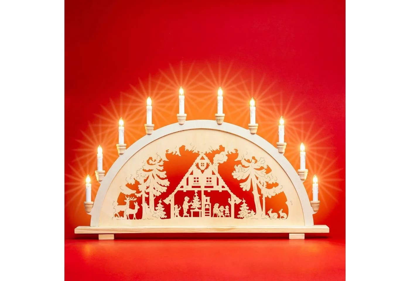 SIKORA Schwibbogen LB57-10 XL Lichterbogen Motiv Waldhaus mit 10 Kerzen