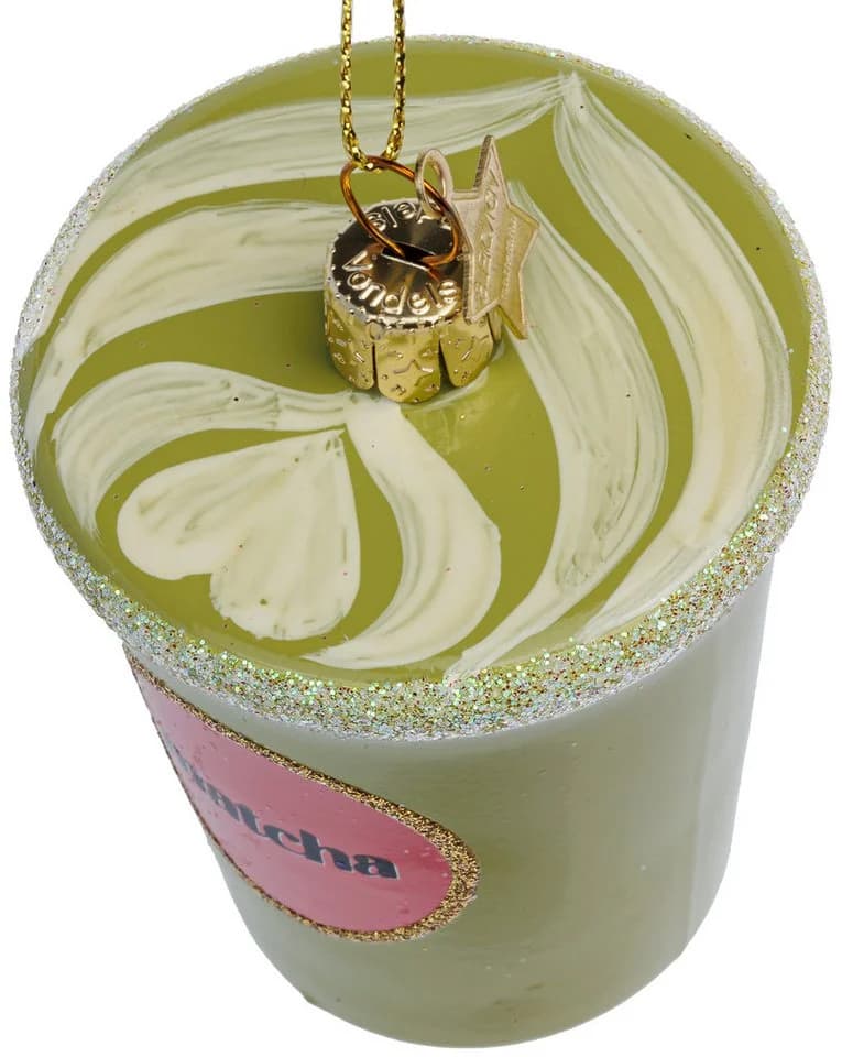 SIKORA Christbaumschmuck Matcha Tee Latte besondere Weihnachtskugel Glas Anhänger – BS678