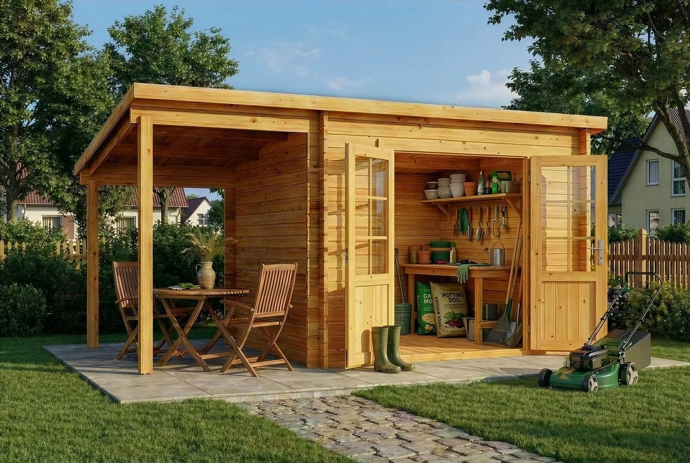 Alpholz Gartenhaus Maria Pinie Schleppdach 28mm Wandstärke
