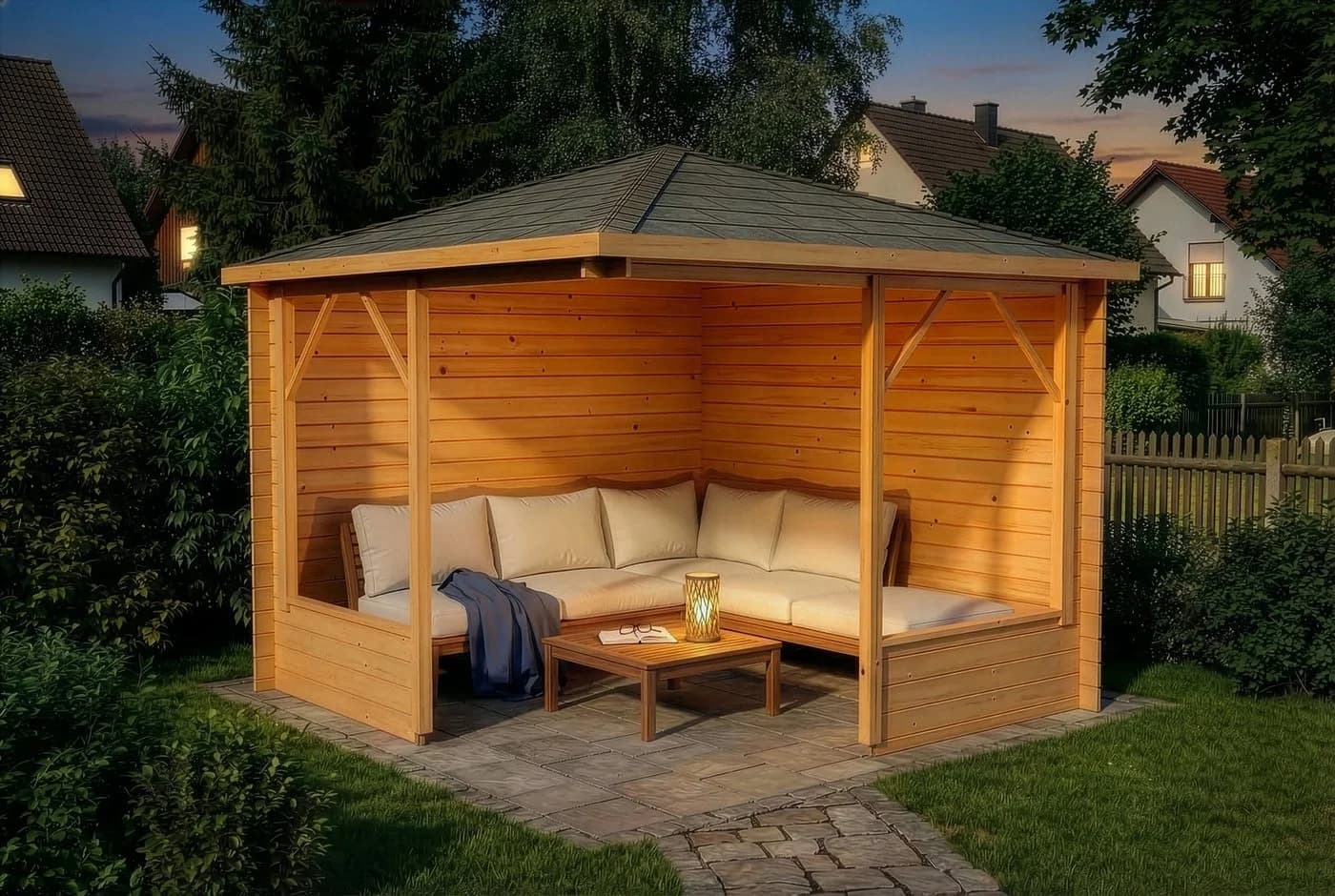 Pavillon aus Massivholz Pinie, 5-Eck, Natur - Bild 3