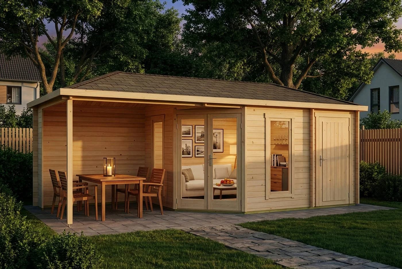Alpholz Gartenhaus Liwa mit Anbau 5-Eck Holz 28mm Wandstärke - Bild 3