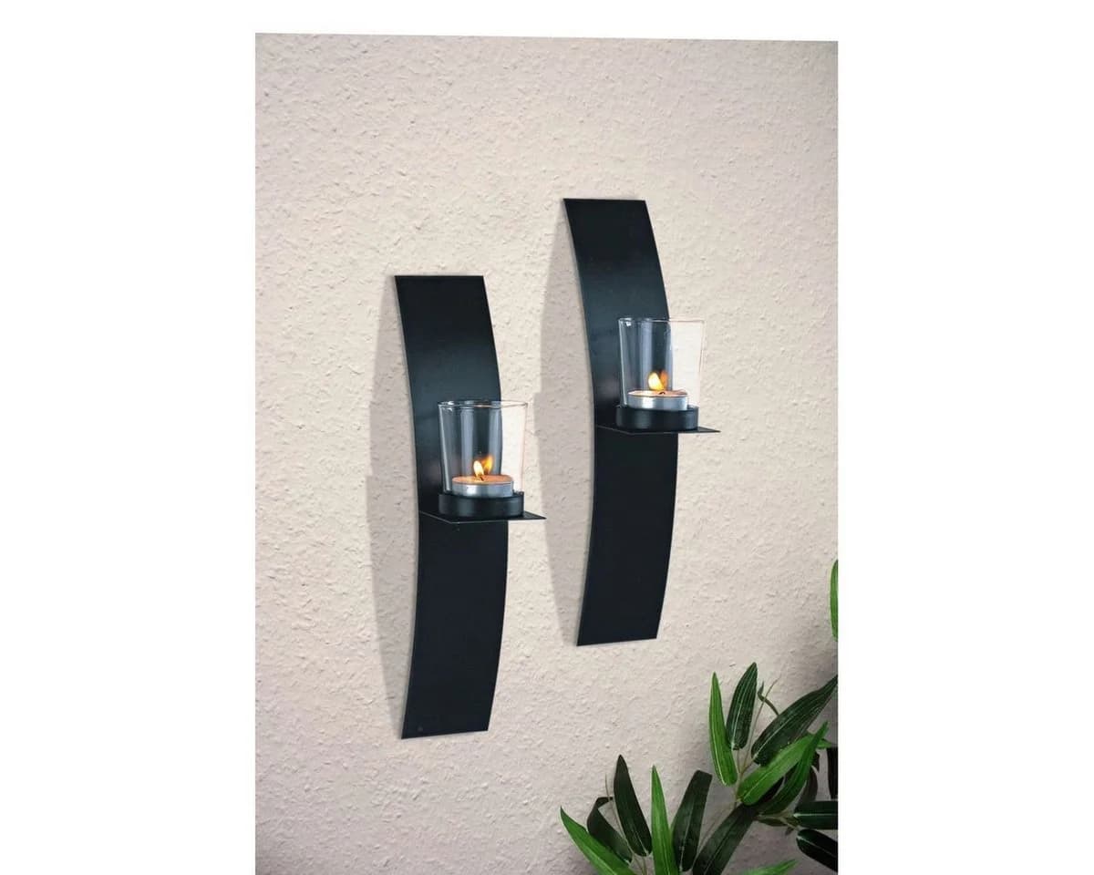 GartenHero Wandkerzenhalter Schwarz Metall mit Glas - Bild 2