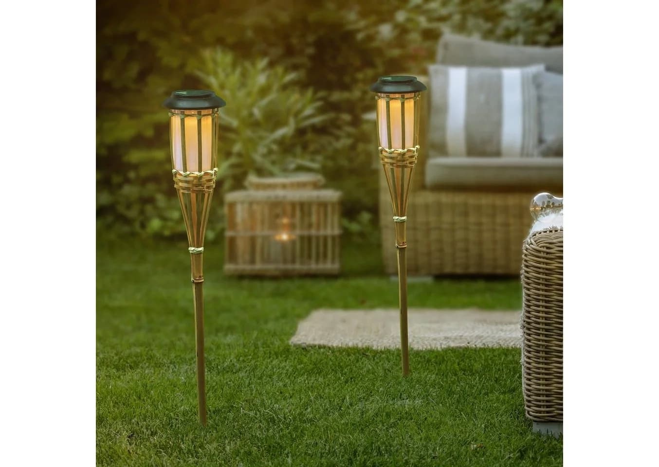 GartenHero LED Solar Gartenfackel Bambus Warmweiß - Bild 2