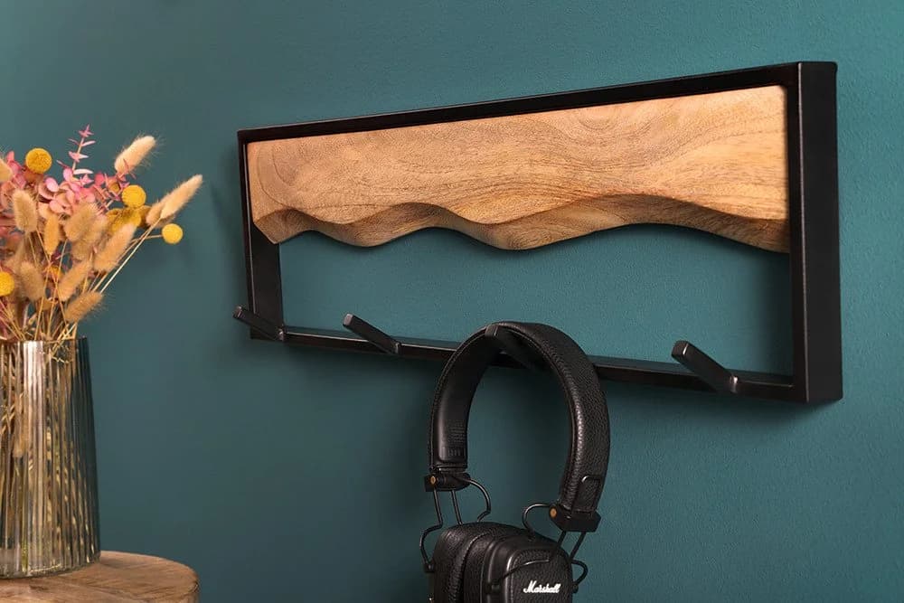 riess-ambiente Wandgarderobe AMAZONAS Industrial Mangoholz Metall 4 Haken - Bild 2