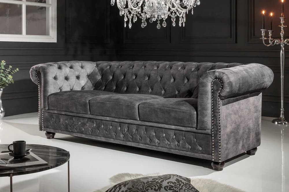 riess-ambiente Chesterfield 3-Sitzer Sofa Grau Samt - Bild 2