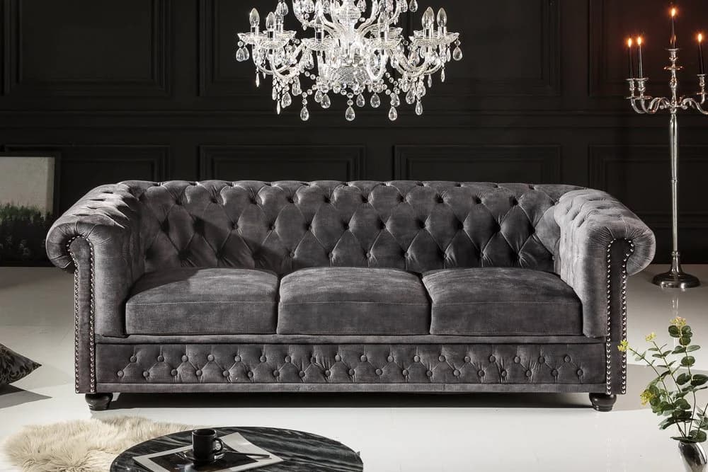 riess-ambiente Chesterfield 3-Sitzer Sofa Grau Samt - Bild 3