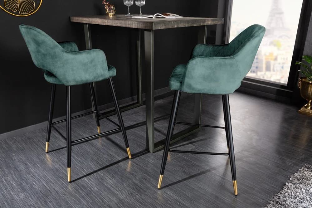 riess-ambiente Barhocker PARIS Petrol Schwarz Gold Samt Metall Armlehne - Bild 3