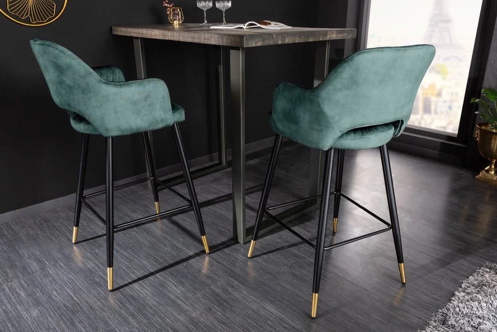 riess-ambiente Barhocker PARIS Petrol Schwarz Gold Samt Metall Armlehne - Bild 4