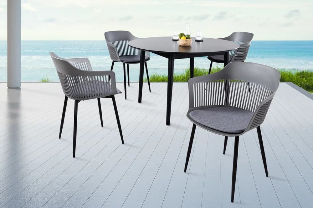 Riess Ambiente Stuhl AIRE Grau Kunststoff Stahlgestell Indoor Outdoor inkl. Kissen - Bild 3