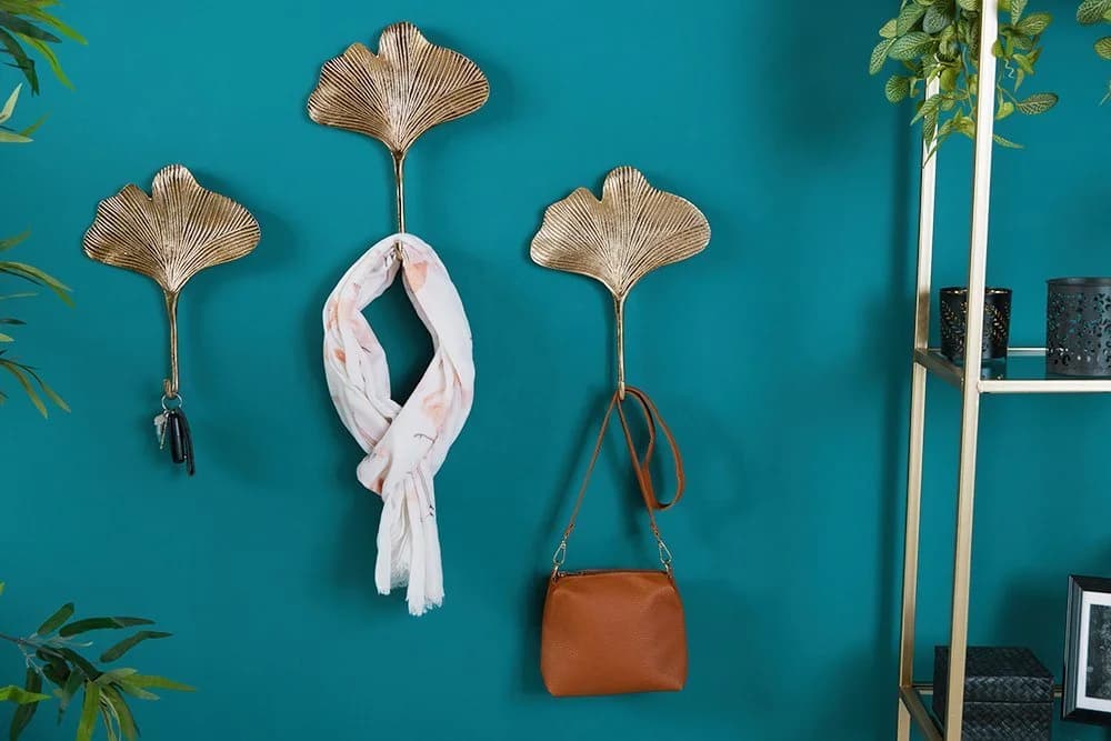riess-ambiente Wandgarderobe GINKGO 30cm Gold 3er Set Metall