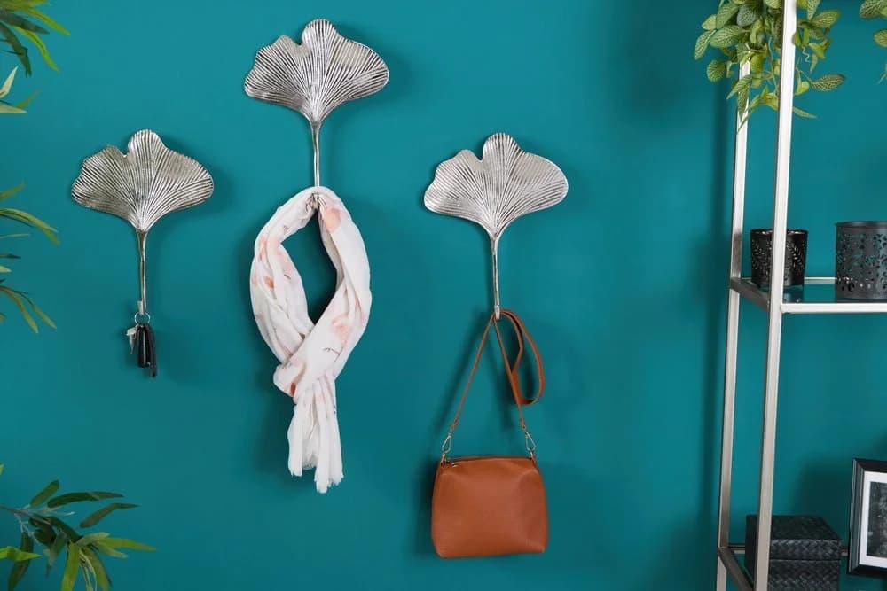 riess-ambiente Kleiderhaken 3er Set GINKGO Silber Handmade Metall