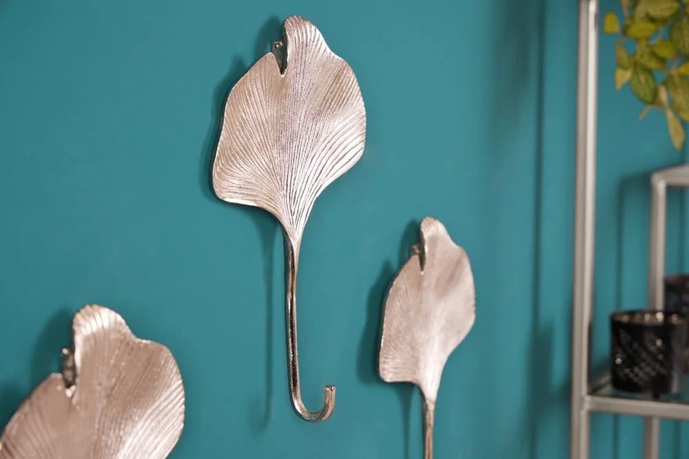 riess-ambiente Kleiderhaken 3er Set GINKGO Silber Handmade Metall - Bild 2