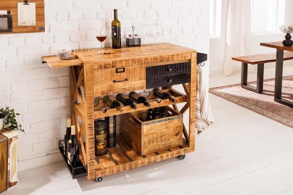 riess-ambiente Barschrank BODEGA Mangoholz Servierwagen mit Weinregal