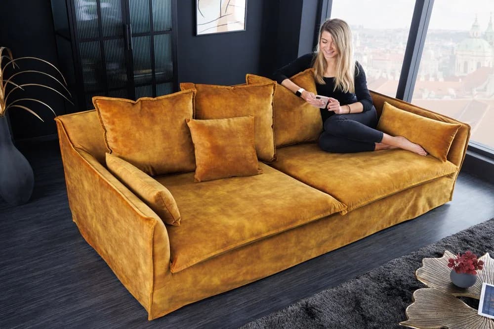 riess-ambiente HEAVEN 3-Sitzer Sofa Senfgelb Samt mit Kissen - Bild 2