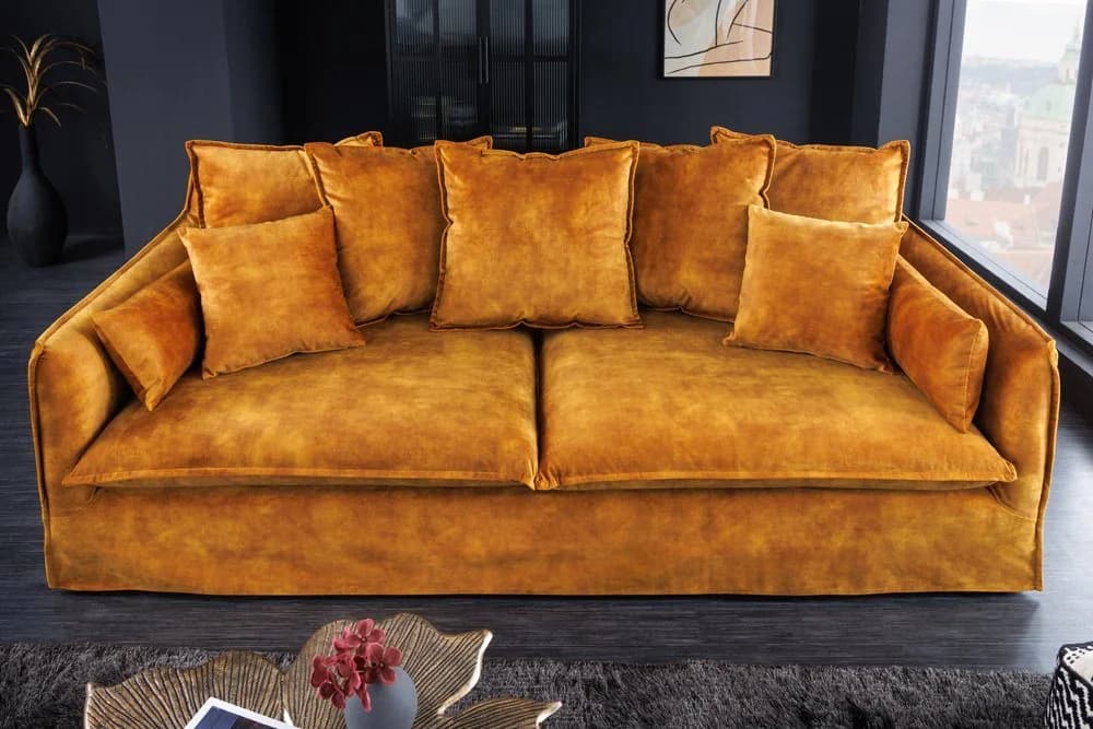 riess-ambiente HEAVEN 3-Sitzer Sofa Senfgelb Samt mit Kissen - Bild 3