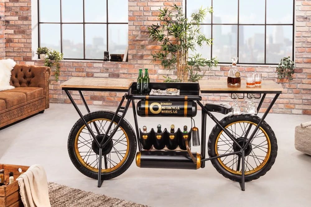 riess-ambiente Konsolentisch MOTORCYCLE 185cm Braun/Schwarz Motorrad Upcycling Industrial