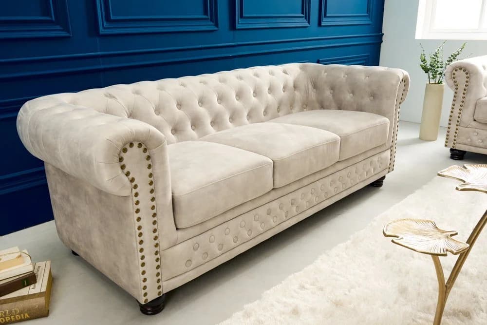 riess-ambiente Chesterfield Sofa 3-Sitzer Champagner Samt - Bild 2