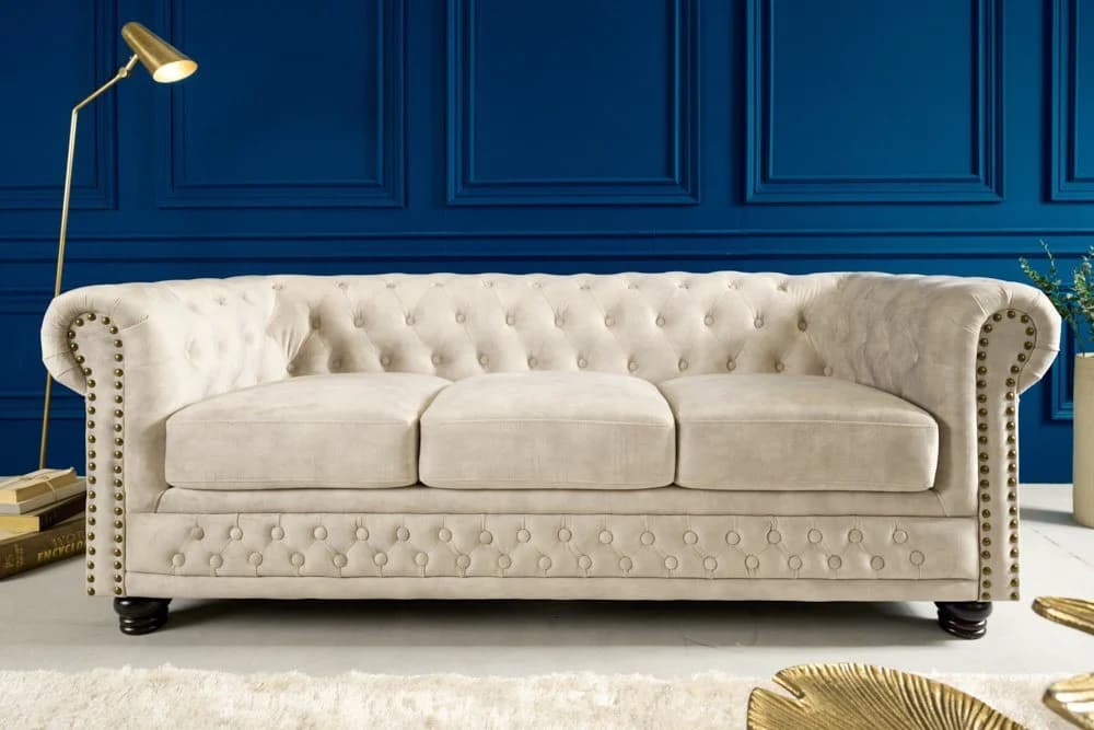 riess-ambiente Chesterfield Sofa 3-Sitzer Champagner Samt - Bild 3