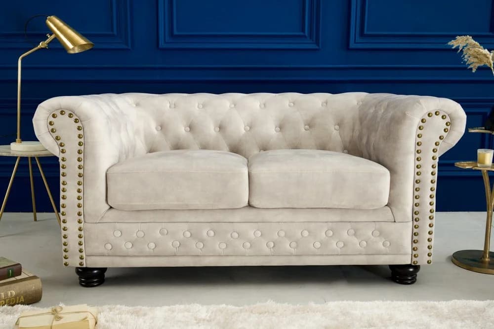 riess-ambiente Chesterfield Sofa 150cm Champagner Samt