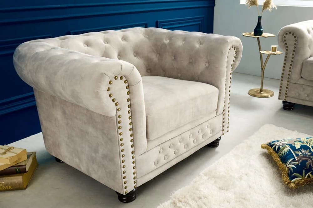 riess-ambiente Chesterfield Sessel 110cm Champagner mit Armlehne - Bild 3