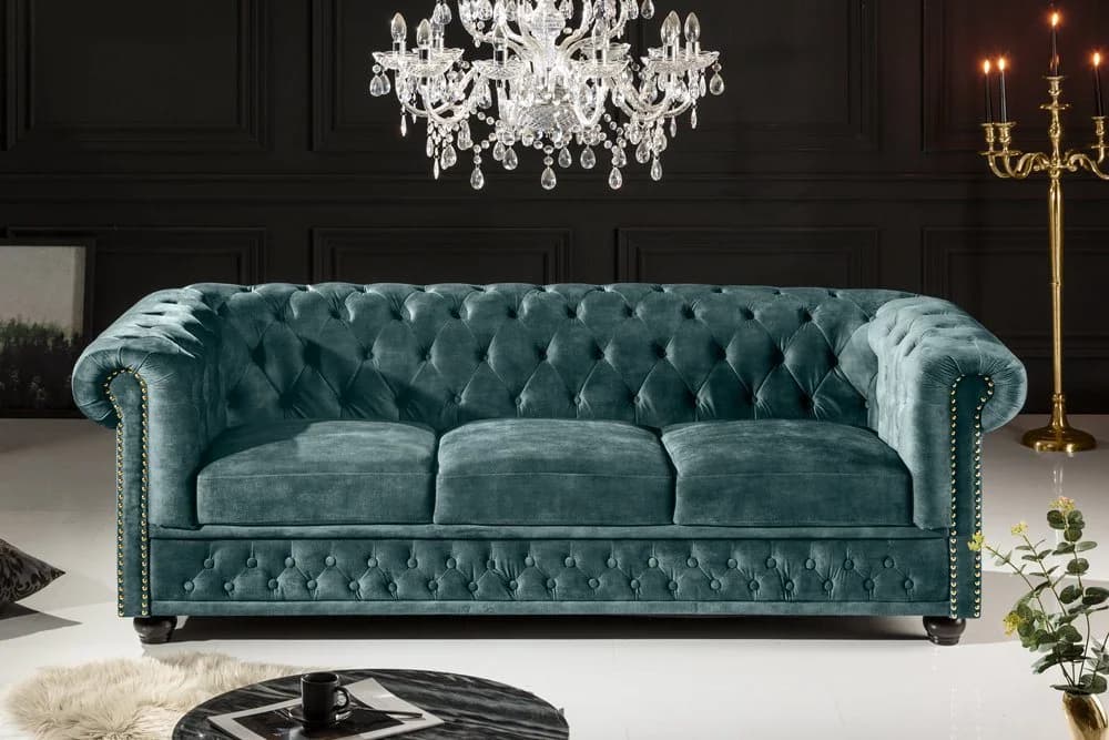 riess-ambiente Sofa CHESTERFIELD 205cm Petrol Samt 3-Sitzer - Bild 2