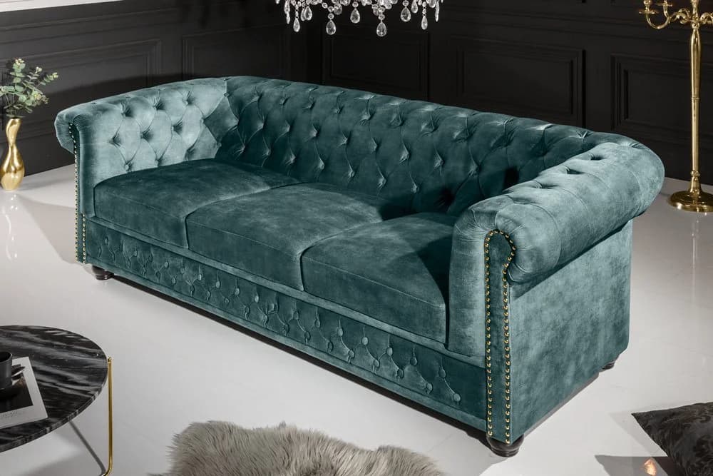 riess-ambiente Sofa CHESTERFIELD 205cm Petrol Samt 3-Sitzer - Bild 3