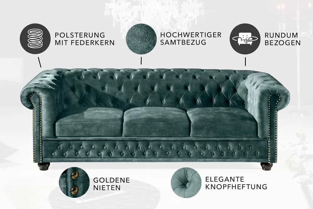 riess-ambiente Sofa CHESTERFIELD 205cm Petrol Samt 3-Sitzer - Bild 5